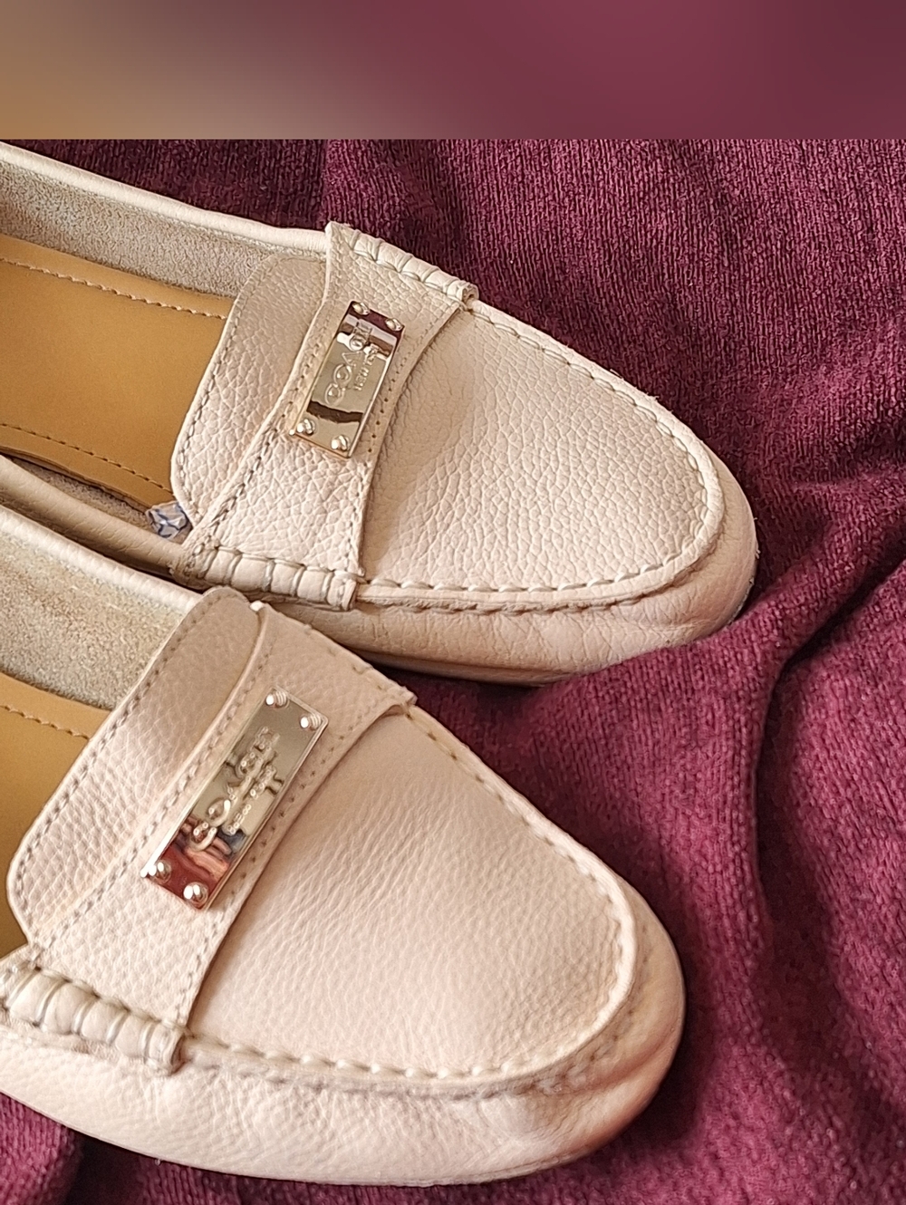 Coach Cream Pebbled Leather Loafers - Picture 3 of 14